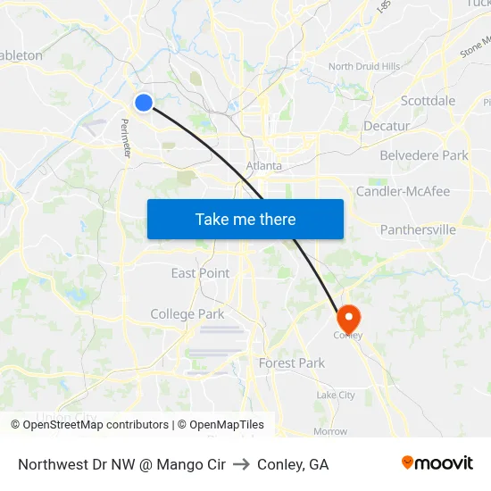 Northwest Dr NW @ Mango Cir to Conley, GA map