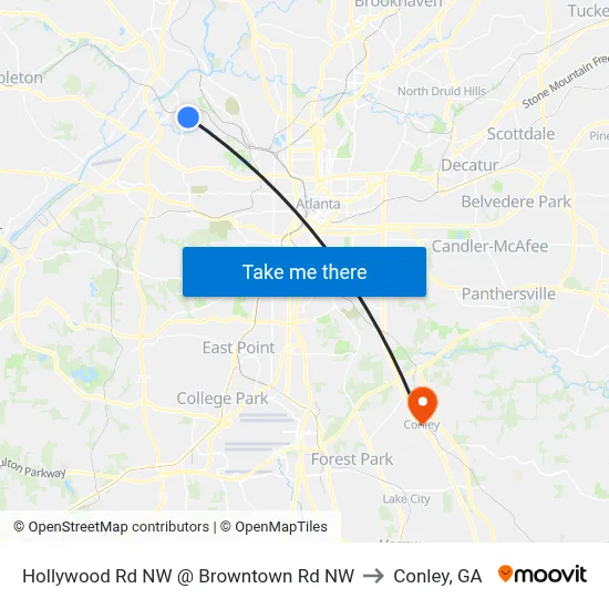 Hollywood Rd NW @ Browntown Rd NW to Conley, GA map