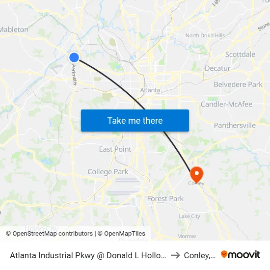 Atlanta Industrial Pkwy @ Donald L Hollowell Pkwy to Conley, GA map