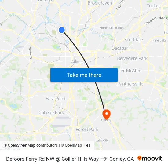 Defoors Ferry Rd NW @ Collier Hills Way to Conley, GA map