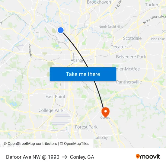 Defoor Ave NW @ 1990 to Conley, GA map