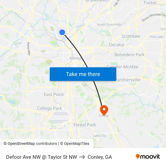Defoor Ave NW @ Taylor St NW to Conley, GA map