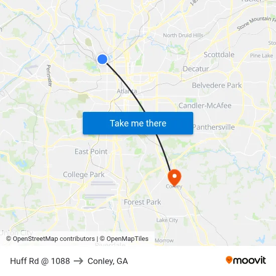 Huff Rd @ 1088 to Conley, GA map