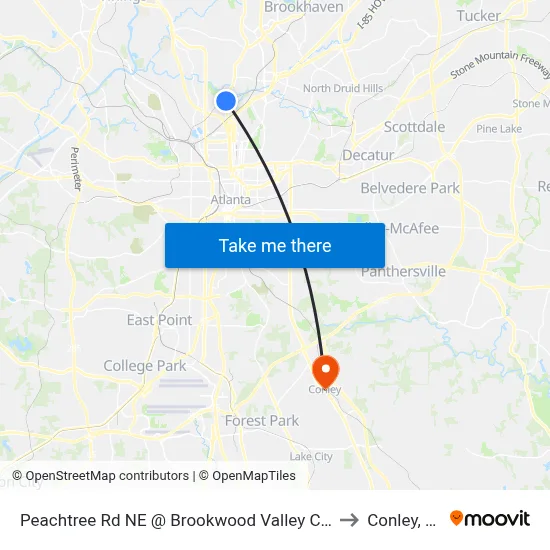 Peachtree Rd NE @ Brookwood Valley Cir NE to Conley, GA map