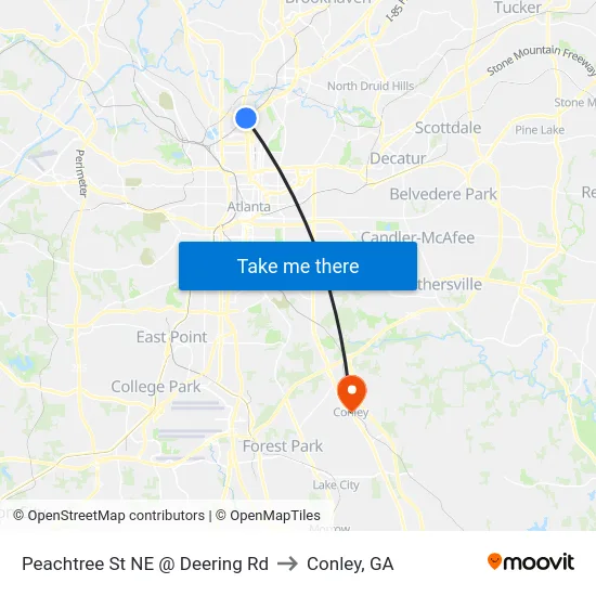 Peachtree St NE @ Deering Rd to Conley, GA map