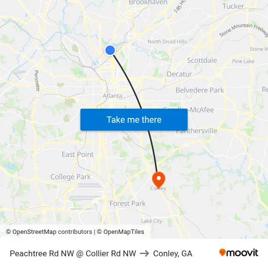 Peachtree Rd NW @ Collier Rd NW to Conley, GA map