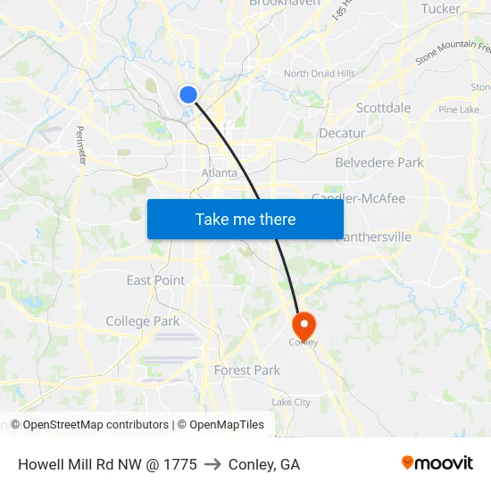 Howell Mill Rd NW @ 1775 to Conley, GA map