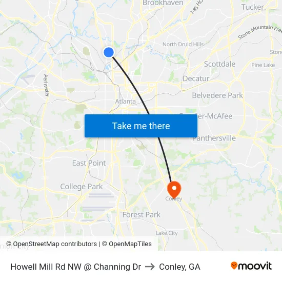 Howell Mill Rd NW @ Channing Dr to Conley, GA map