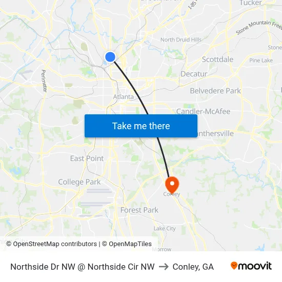 Northside Dr NW @ Northside Cir NW to Conley, GA map