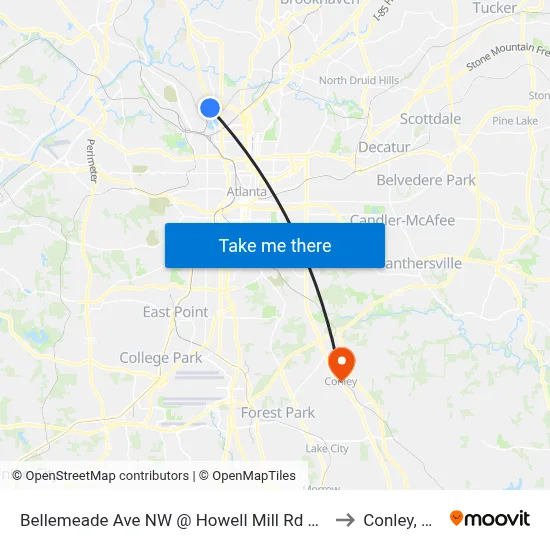 Bellemeade Ave NW @ Howell Mill Rd NW to Conley, GA map