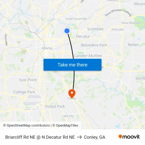 Briarcliff Rd NE @ N Decatur Rd NE to Conley, GA map