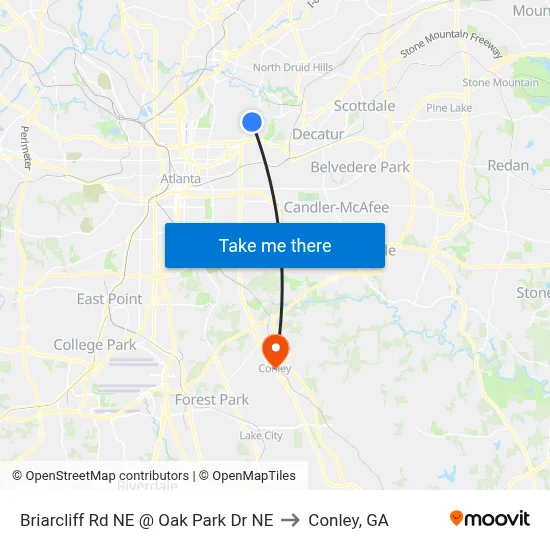 Briarcliff Rd NE @ Oak Park Dr NE to Conley, GA map