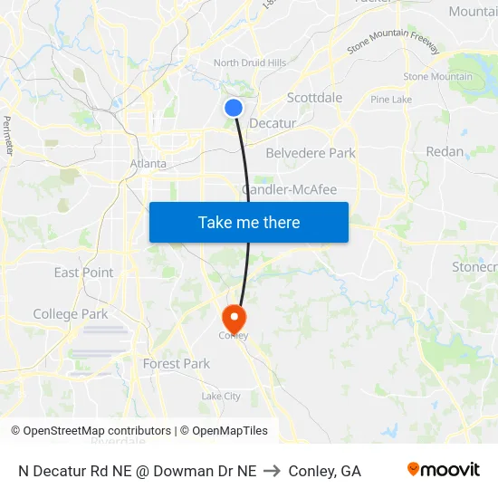 N Decatur Rd NE @ Dowman Dr NE to Conley, GA map
