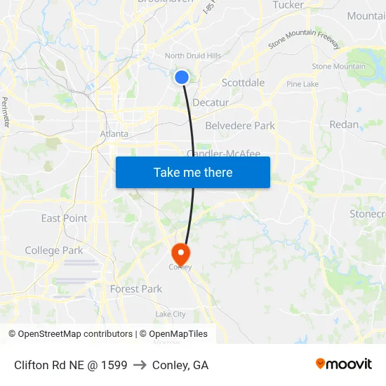 Clifton Rd NE @ 1599 to Conley, GA map