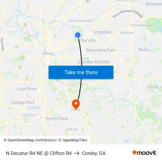 N Decatur Rd NE @ Clifton Rd to Conley, GA map