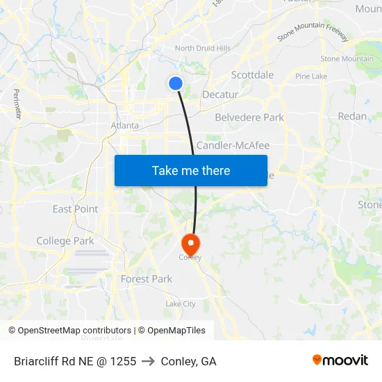 Briarcliff Rd NE @ 1255 to Conley, GA map