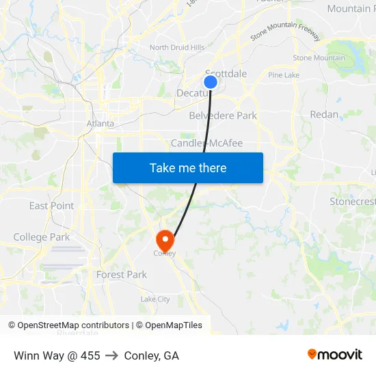Winn Way @ 455 to Conley, GA map