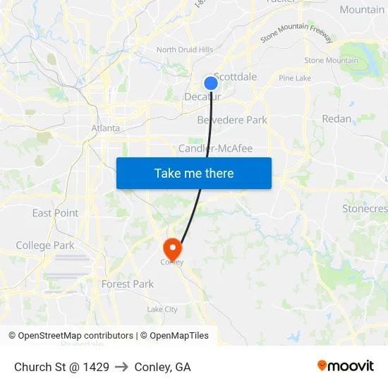 Church St @ 1429 to Conley, GA map