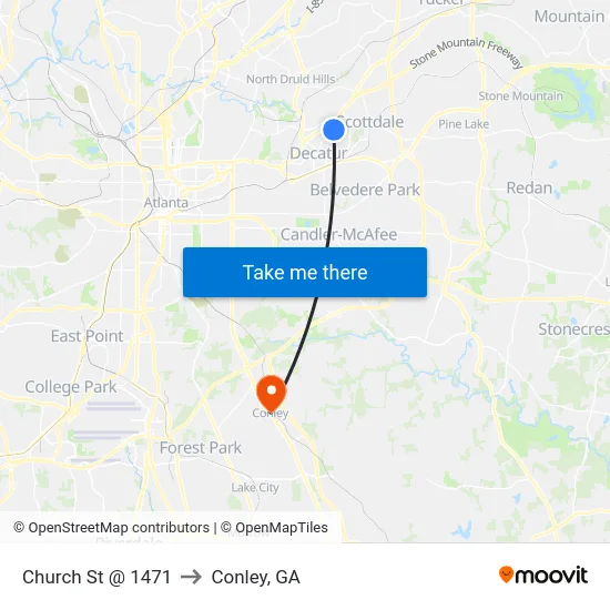 Church St @ 1471 to Conley, GA map