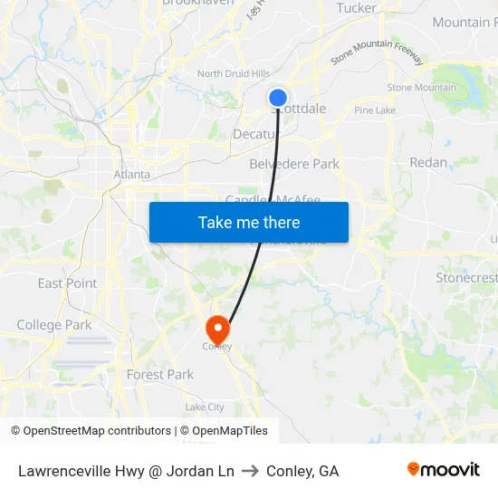 Lawrenceville Hwy @ Jordan Ln to Conley, GA map
