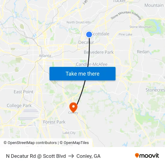 N Decatur Rd @ Scott Blvd to Conley, GA map