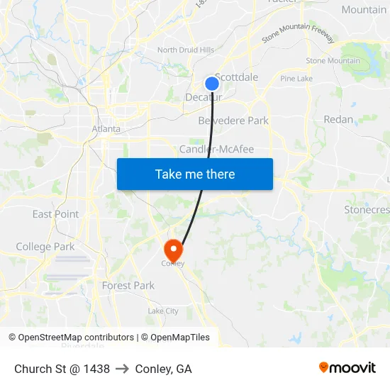 Church St @ 1438 to Conley, GA map
