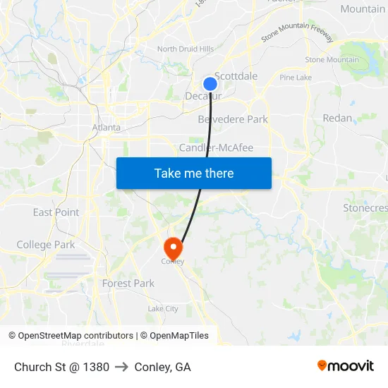 Church St @ 1380 to Conley, GA map
