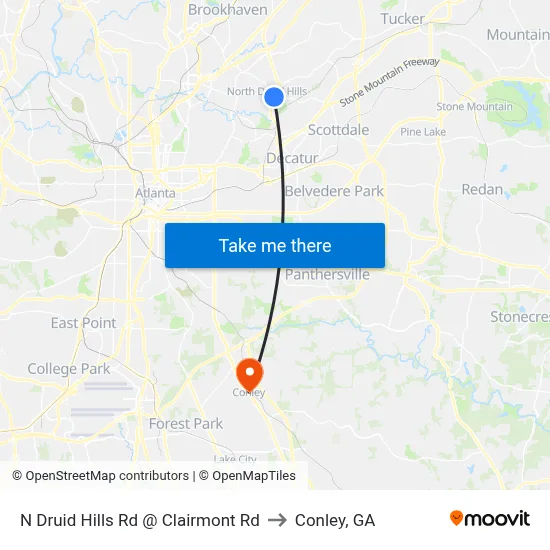 N Druid Hills Rd @ Clairmont Rd to Conley, GA map