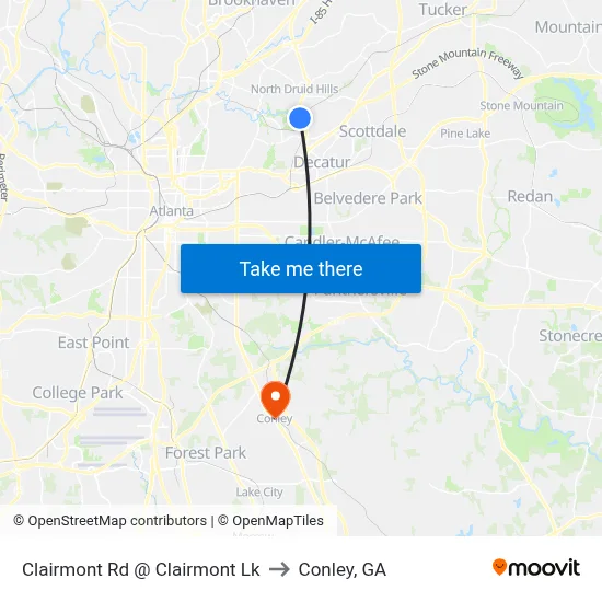 Clairmont Rd @ Clairmont Lk to Conley, GA map