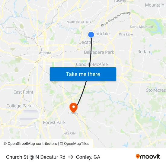 Church St @ N Decatur Rd to Conley, GA map