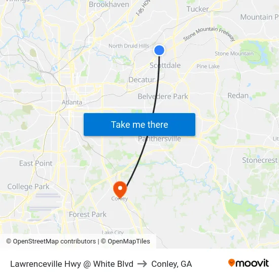 Lawrenceville Hwy @ White Blvd to Conley, GA map