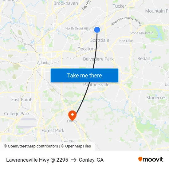 Lawrenceville Hwy @ 2295 to Conley, GA map