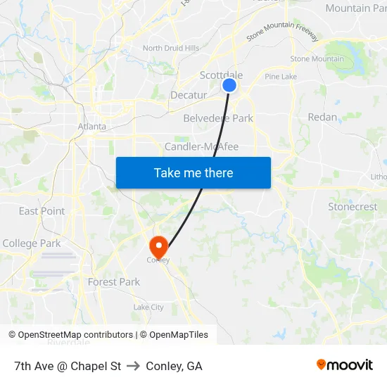 7th Ave @ Chapel St to Conley, GA map