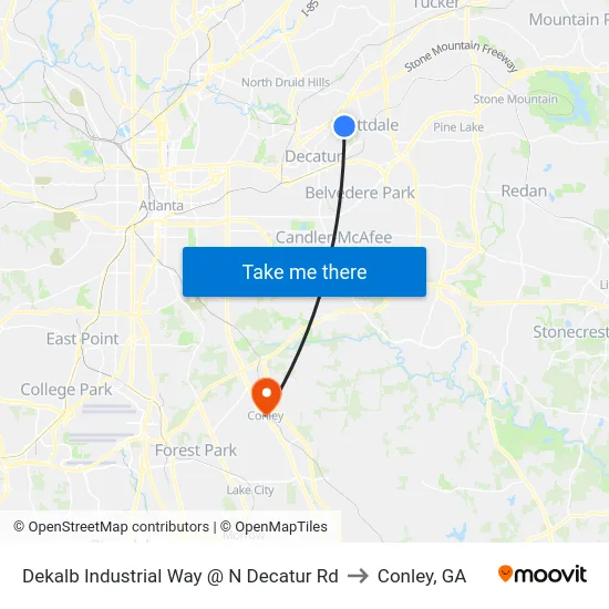 Dekalb Industrial Way @ N Decatur Rd to Conley, GA map