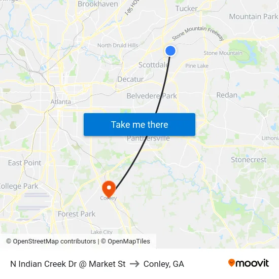 N Indian Creek Dr @ Market St to Conley, GA map