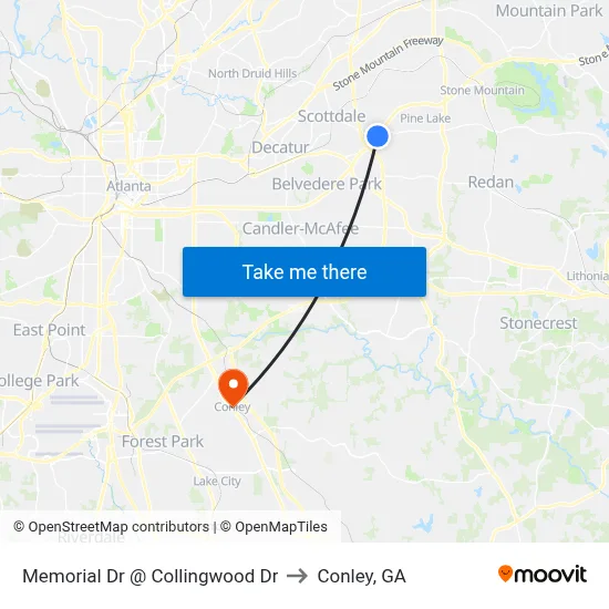 Memorial Dr @ Collingwood Dr to Conley, GA map