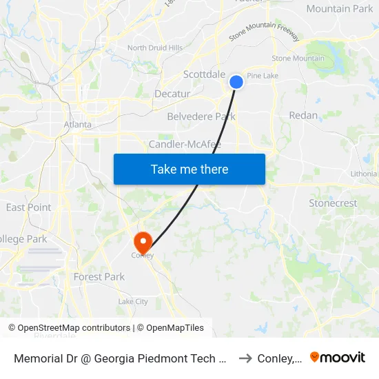 Memorial Dr @ Georgia Piedmont Tech College Dr to Conley, GA map
