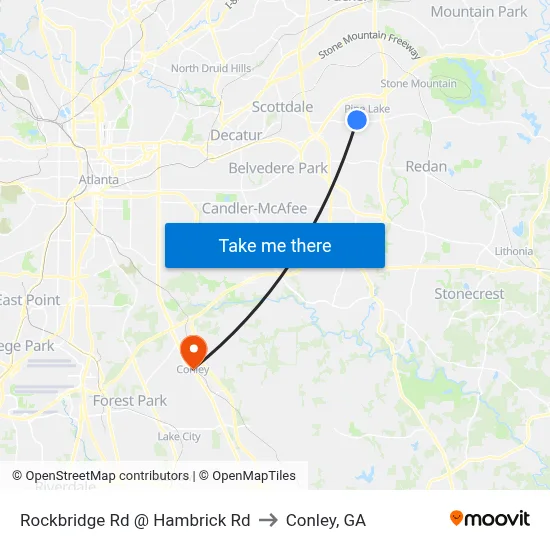 Rockbridge Rd @ Hambrick Rd to Conley, GA map