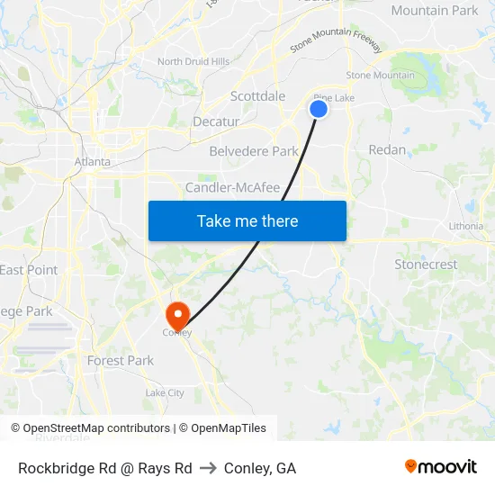 Rockbridge Rd @ Rays Rd to Conley, GA map