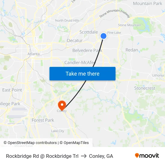 Rockbridge Rd @ Rockbridge Trl to Conley, GA map