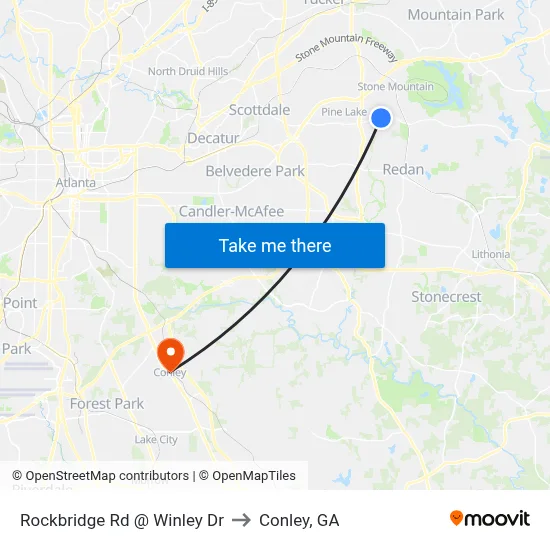 Rockbridge Rd @ Winley Dr to Conley, GA map