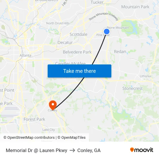 Memorial Dr @ Lauren Pkwy to Conley, GA map