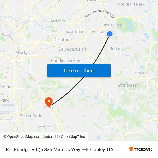 Rockbridge Rd @ San Marcos Way to Conley, GA map