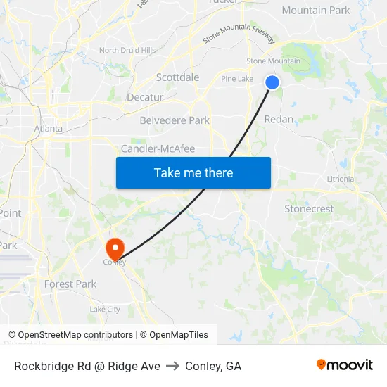 Rockbridge Rd @ Ridge Ave to Conley, GA map