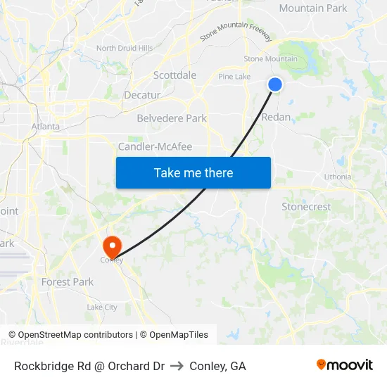 Rockbridge Rd @ Orchard Dr to Conley, GA map