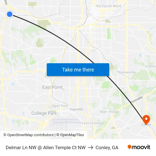 Delmar Ln NW @ Allen Temple Ct NW to Conley, GA map