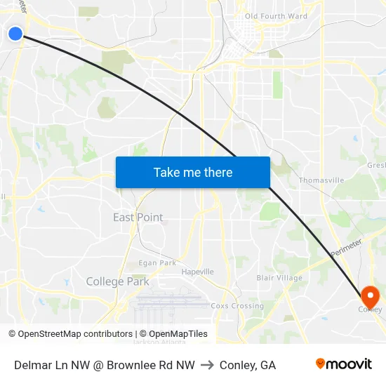 Delmar Ln NW @ Brownlee Rd NW to Conley, GA map