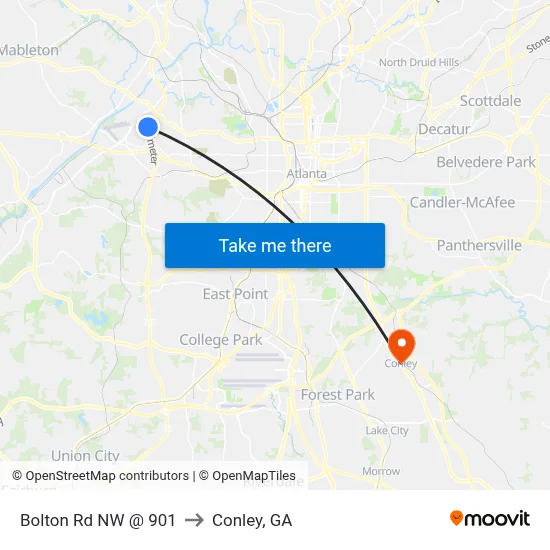 Bolton Rd NW @ 901 to Conley, GA map