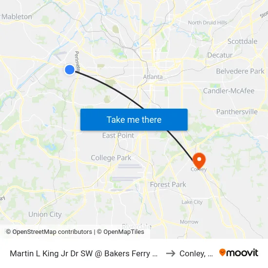 Martin L King Jr Dr SW @ Bakers Ferry Rd SW to Conley, GA map
