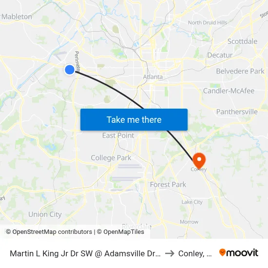 Martin L King Jr Dr SW @ Adamsville Dr SW to Conley, GA map